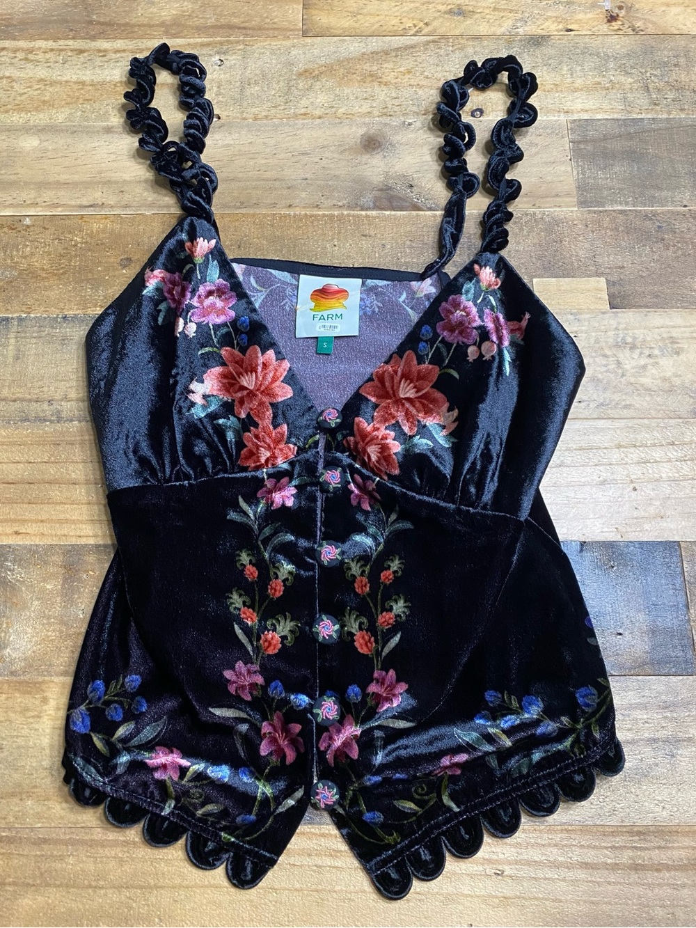 Farm Rio Belle Garden Floral Scalloped Top